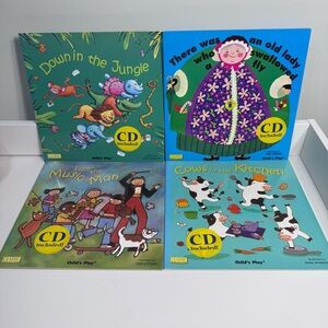 Four Brand New Kids Baby Books Set with CDs Colorful Pages Interactive Softback